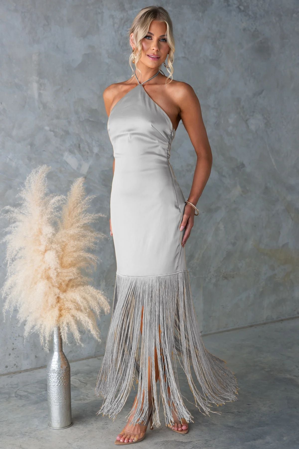 Summer Solid Color off Shoulder Tassel Skinny Sheath Dress Women