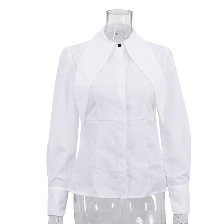 French White Shirt Women Spring Autumn Niche Design Collared Long Sleeve Cardigan Shirt Office All Matching Top