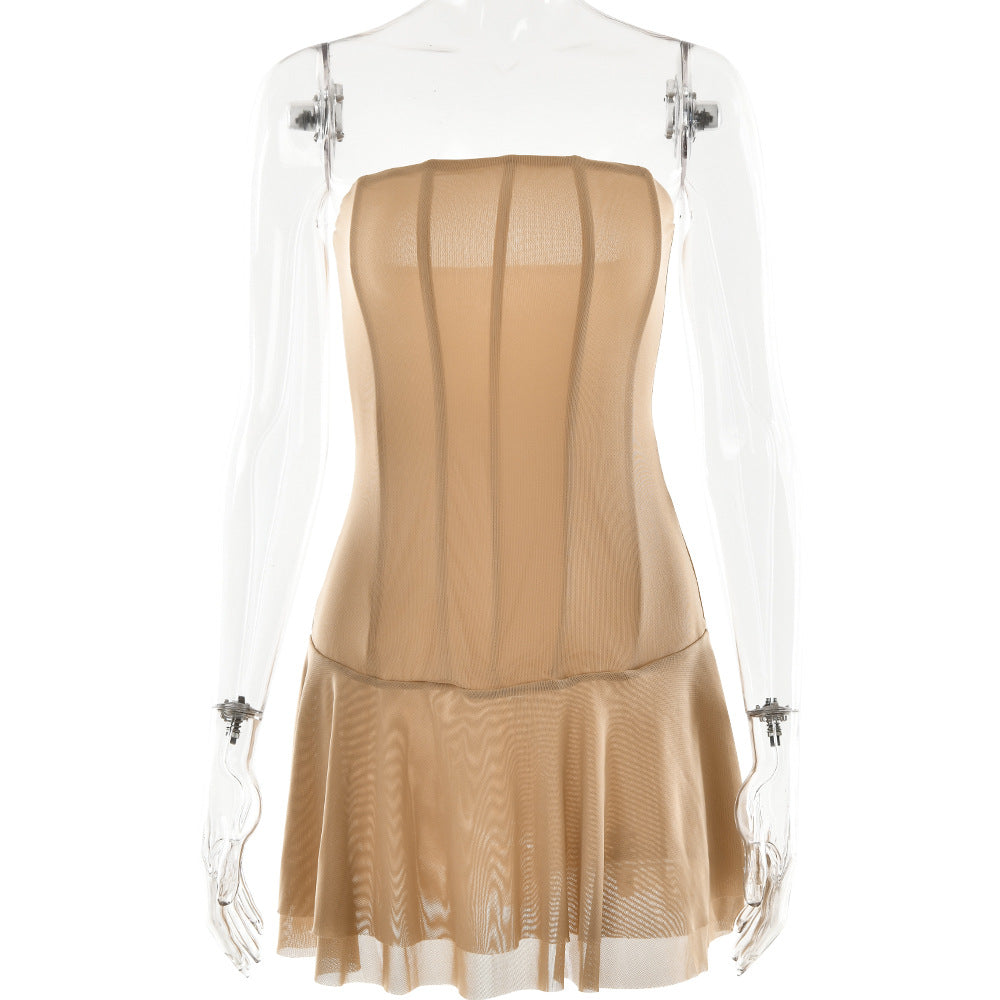 Spring Summer Sexy Tube Top Short Backless Slimming Dress