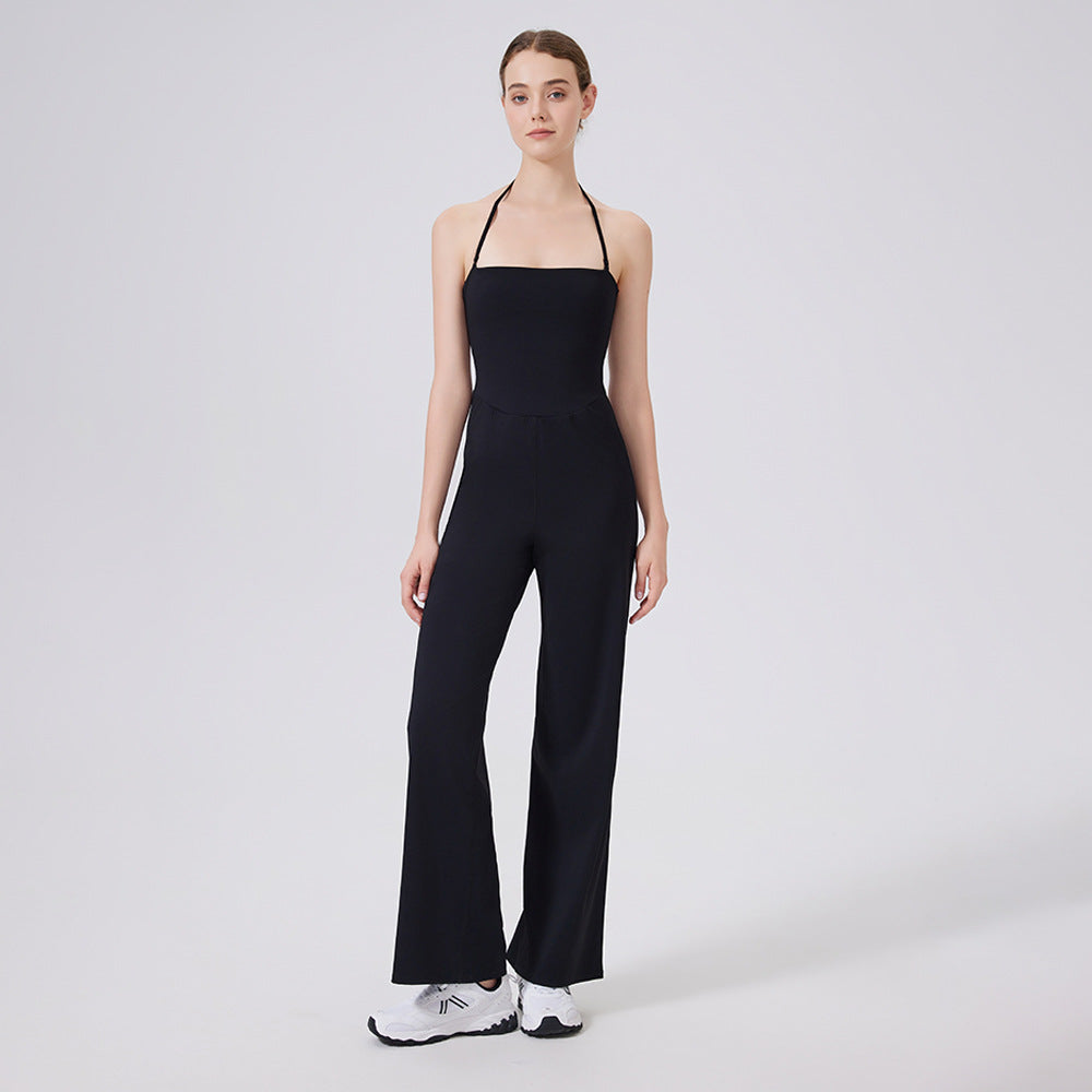 Autumn Winter Tight Nude Feel Yoga Clothes with Chest Pad Halter Two Way Wear Sports Fitness Running One Piece Straight Leg Pants