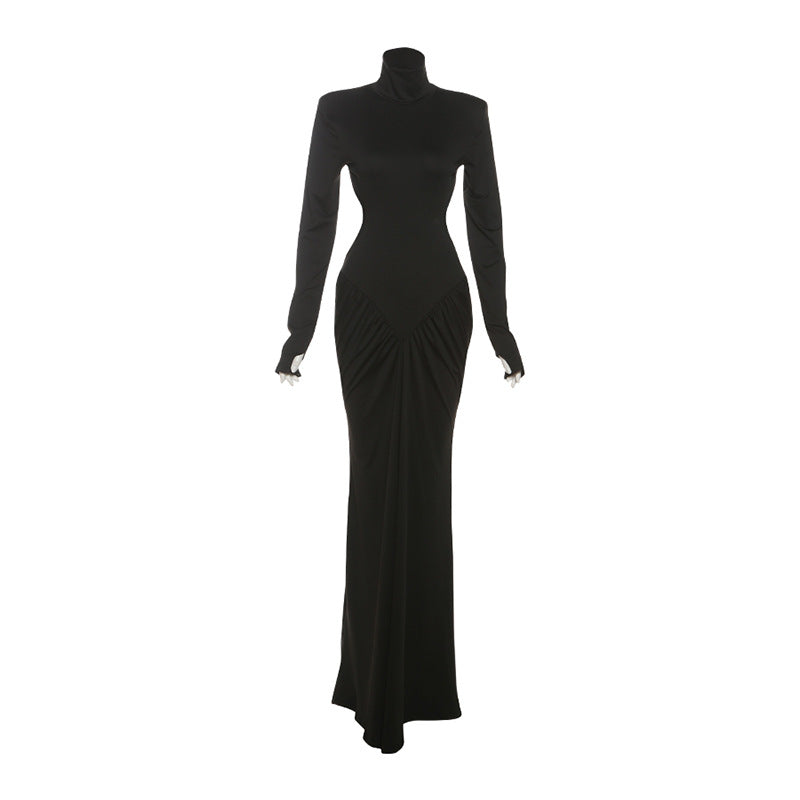 Summer Women Clothing High Collar Slim Sexy Backless Solid Color Maxi Dress