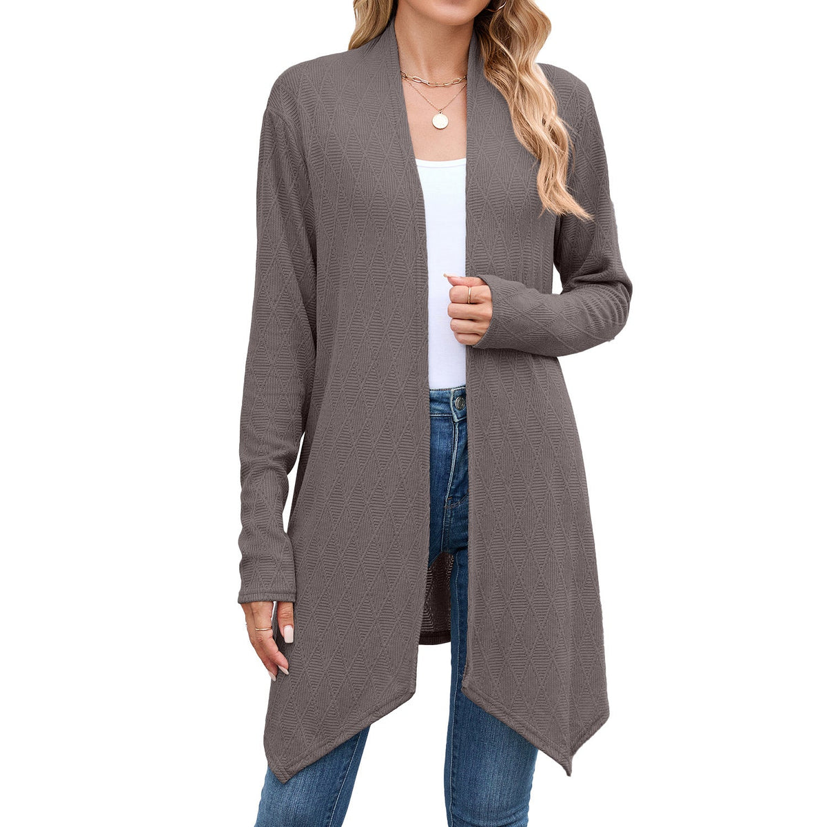 Women Clothing Autumn Solid Color Long Sleeved Knitted Cardigan Coat Long Shirt Women