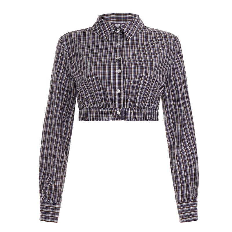 Sweet Spicy Girl Plaid Breasted Long Sleeve Short Shirt Women Autumn Slimming Skirt Short Skirt Two Piece Set