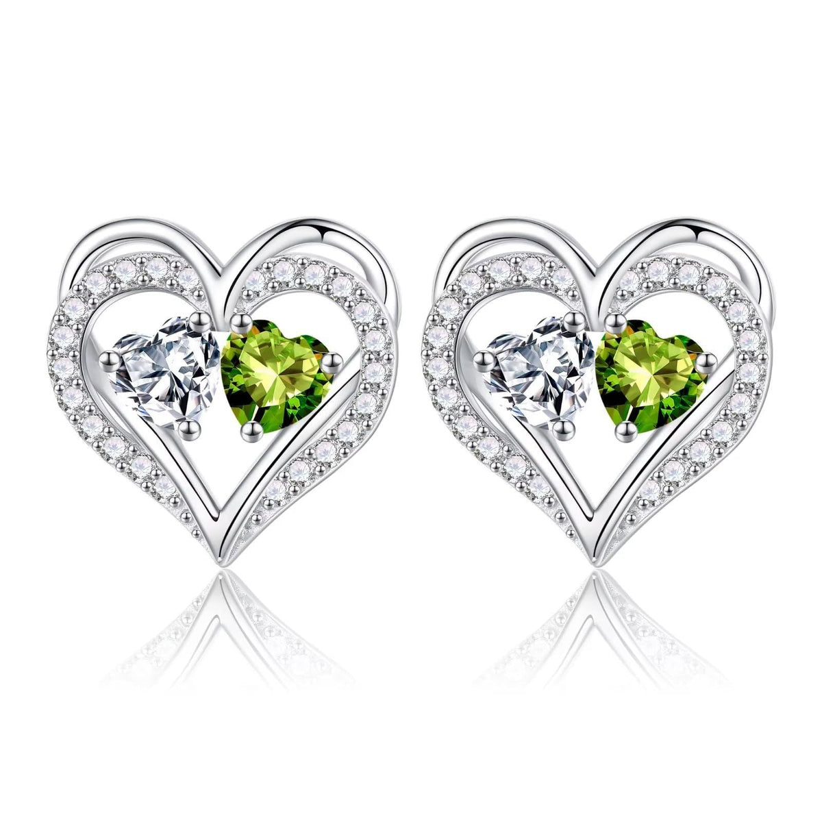 Sterling Silver Birthstone Heart Earrings