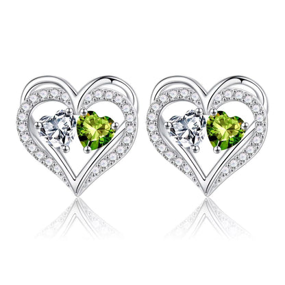 Sterling Silver Birthstone Heart Earrings