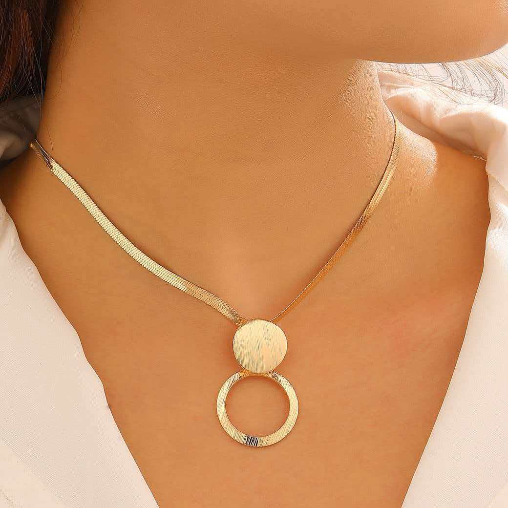 Creative Circle Heart Geometric Pendant Necklace & Earrings Elegant Jewelry Set