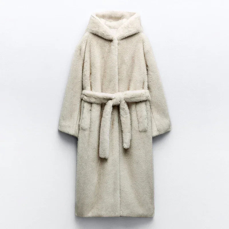 Fall Winter Hooded Faux Fur Coat Women Long Brand Mink Fur Leather Fur Coat Soft Environmental Fur Coat