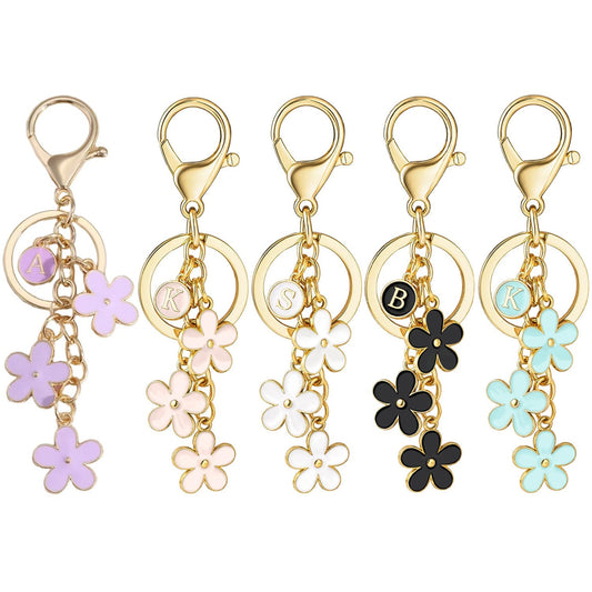 Initial Keychain Flower Charms for Key Cute Letter Keyring Bag Charm 26 Letter Flower Cherry Blossom Daisy Keychain