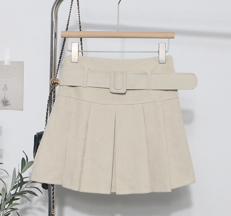 Corduroy Skirt Autumn Winter High Waist Pleated Skirt Anti Exposure A line Umbrella Skirt