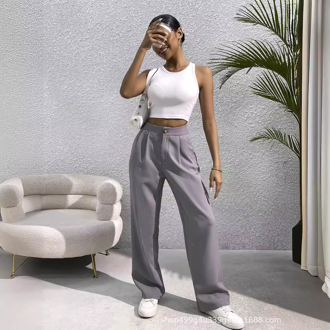 Autumn Winter tailored trousers Women High Waist Drooping Loose Straight Slimming Casual Mop Pants