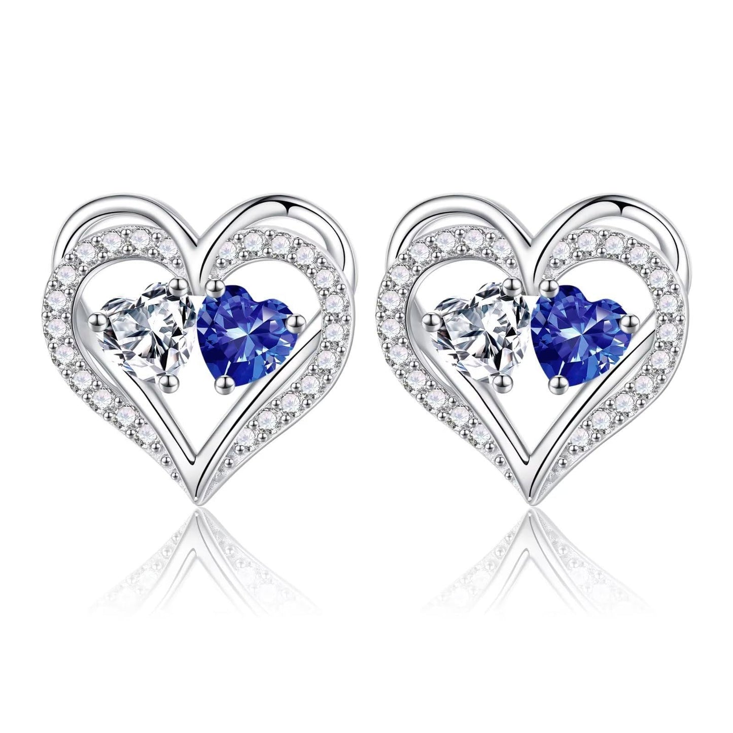 Sterling Silver Birthstone Heart Earrings