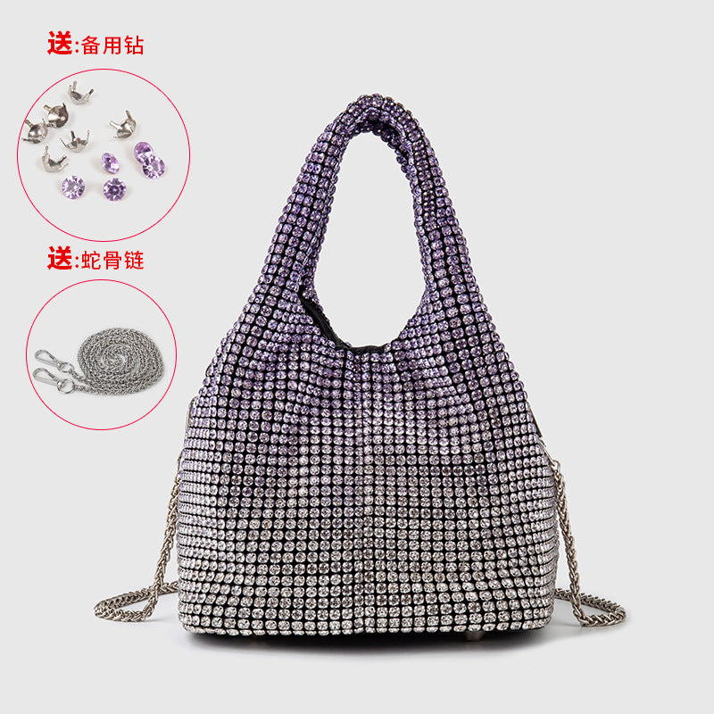 Women Bag Rhinestone Bucket Bag Portable Elegant Vegetable Basket Vest Messenger Bag