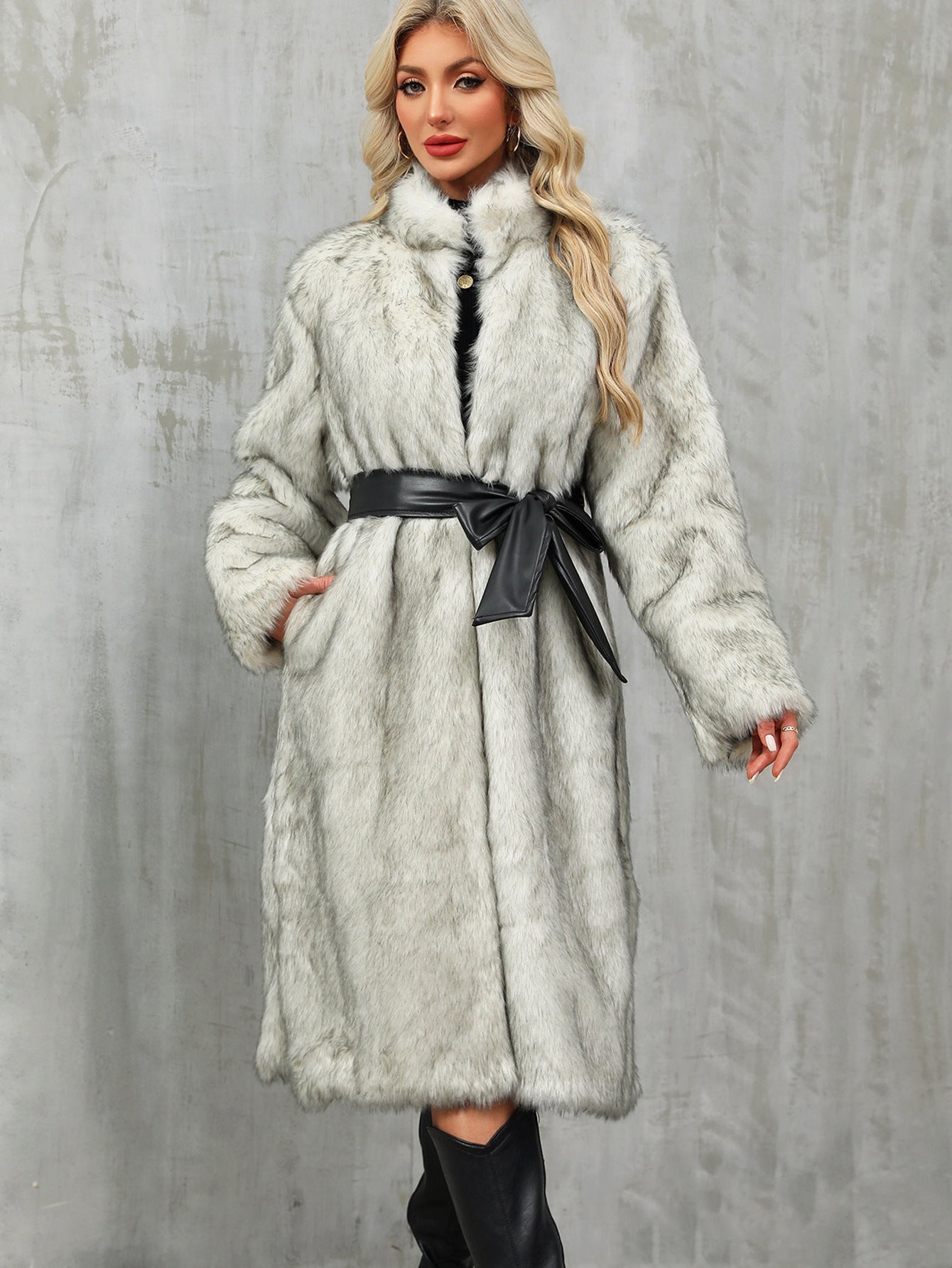 Long Faux Fur Coat Overknee Thickened Coat Faux Fur