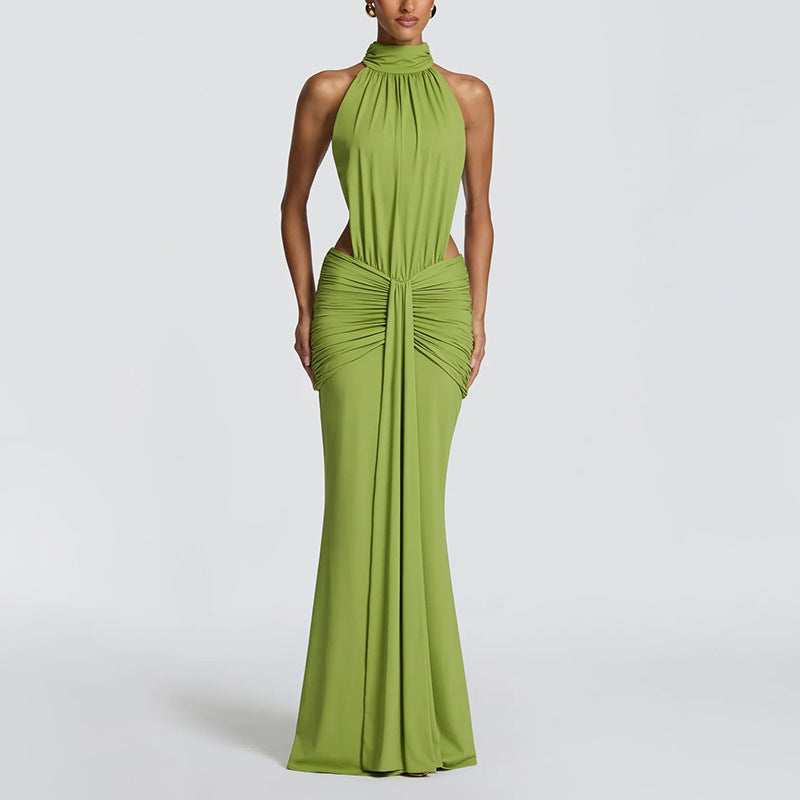 Summer High Neck Sleeveless Backless Sheath Dress for Women