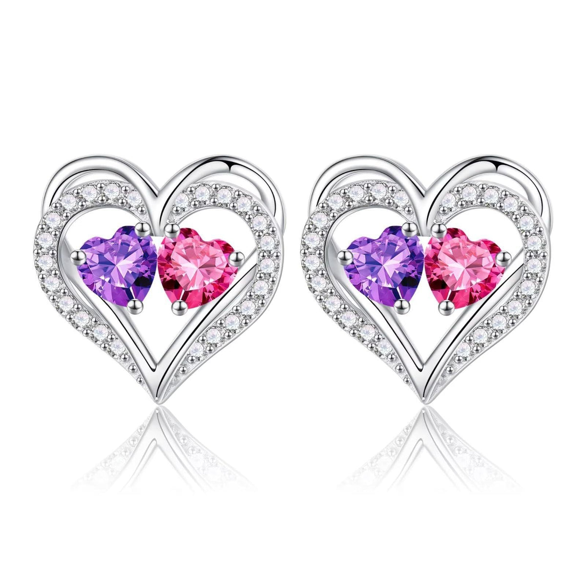 Sterling Silver Birthstone Heart Earrings