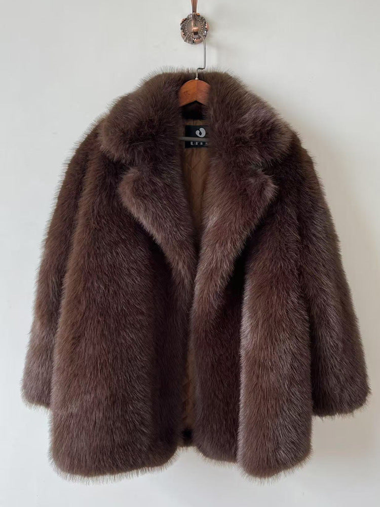 Fur Coat Women Autumn Winter Warm Collar Faux Fur Overcoat Mid-Length Fox Fur Jacket