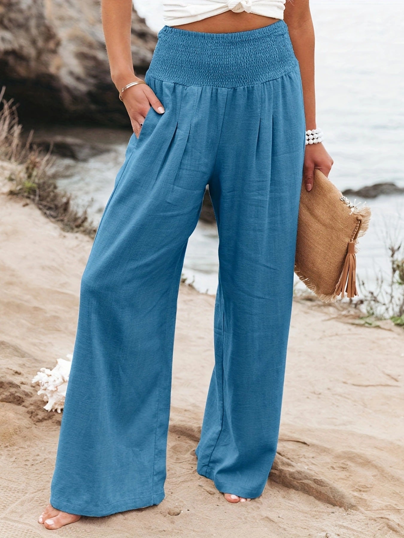 Spring Summer Women Casual Trousers Casual Cotton Distressed Mid Waist Trousers Outer Wear