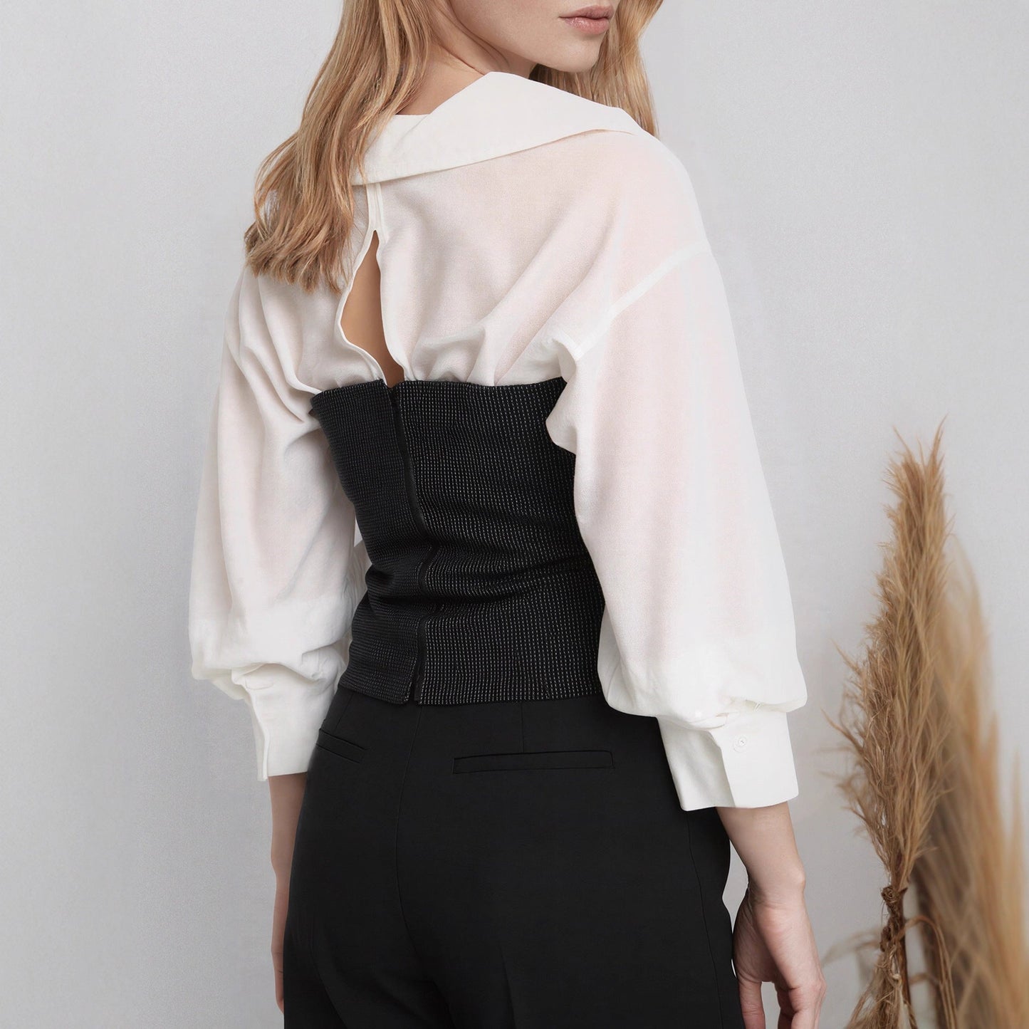 White V neck Waist Three Quarter Sleeve Shirt Women French Elegant Niche Slimming Top