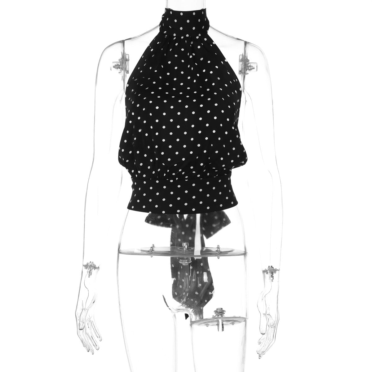 Women Clothing Summer Personality Polka Dot Pattern Halter Strap Backless Vest