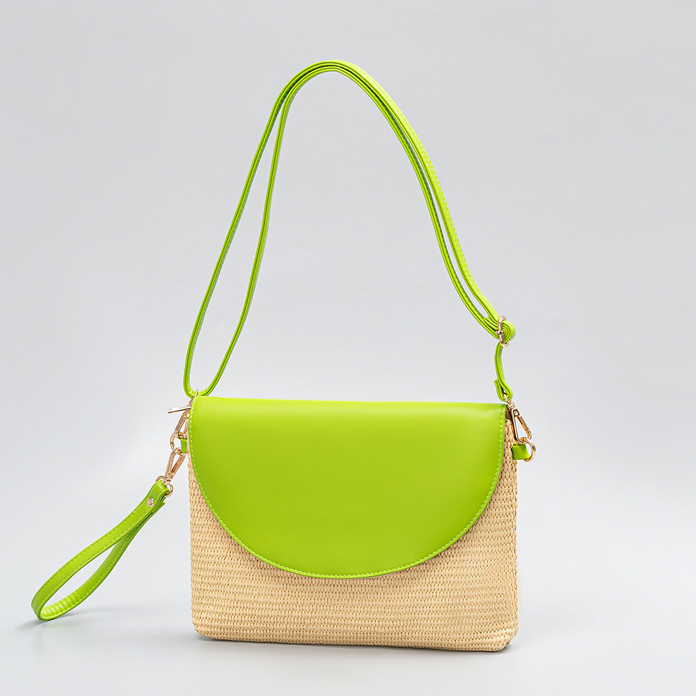 Holiday straw bag, small solid color shoulder bag, small crossbody beach bag, seaside beach bag evening clutch woven bag