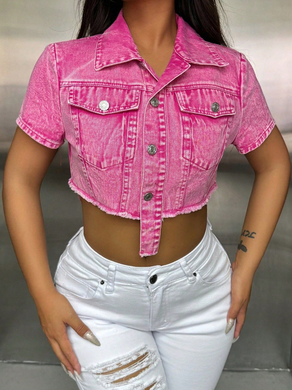 Women Clothing Short Cropped Denim Top