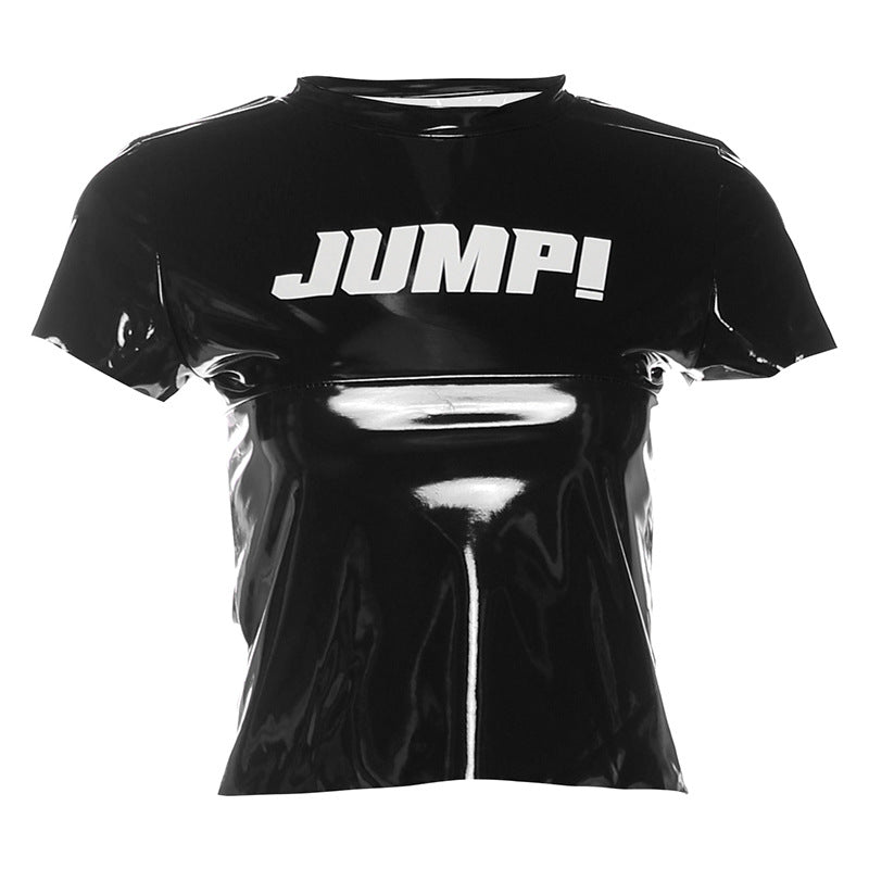 Summer Women Clothes Sexy round Neck Letter Graphic Print Slim Fit Slimming Top Women
