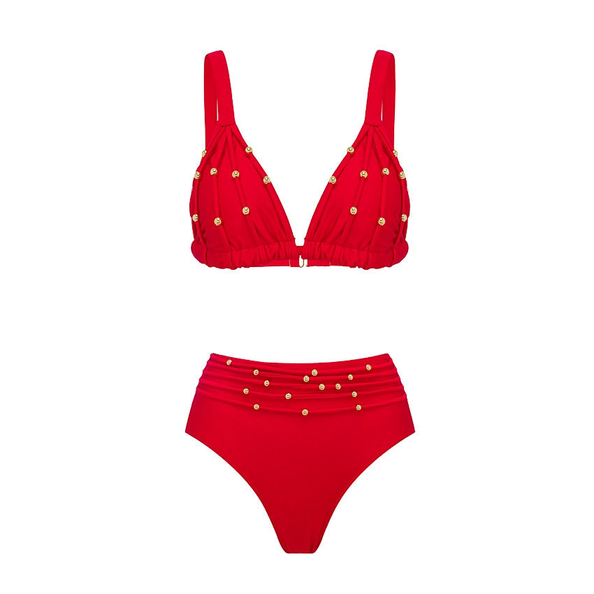 Triangle Sexy Bikini Red Split Swimsuit Set Women