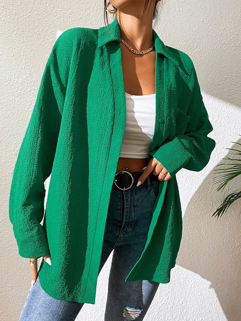 Women Clothing Single Breasted Cardigan Shirt Casual Long Sleeve Shirt Women Top