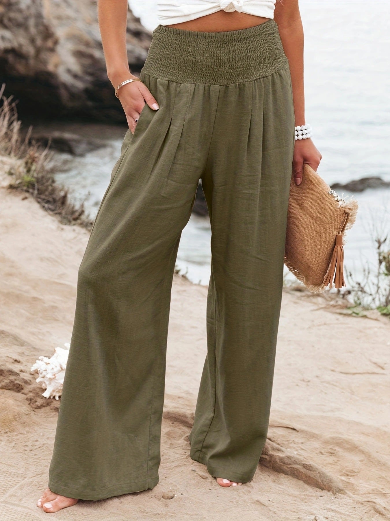 Spring Summer Women Casual Trousers Casual Cotton Distressed Mid Waist Trousers Outer Wear