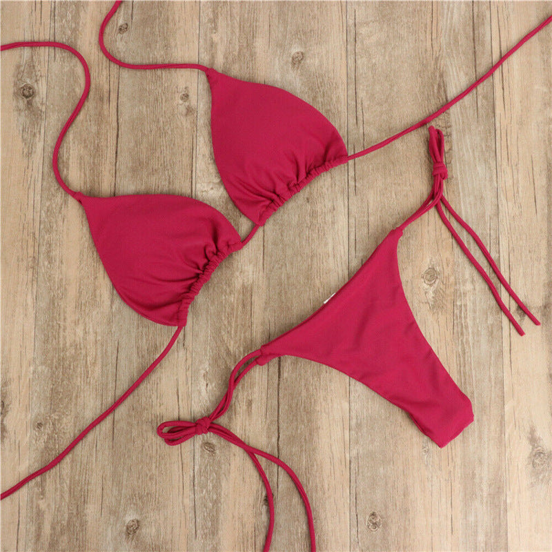 Neck strap-on bikini swimsuit sexy belt chest pad split swimsuit strap three-point swimsuit suit women