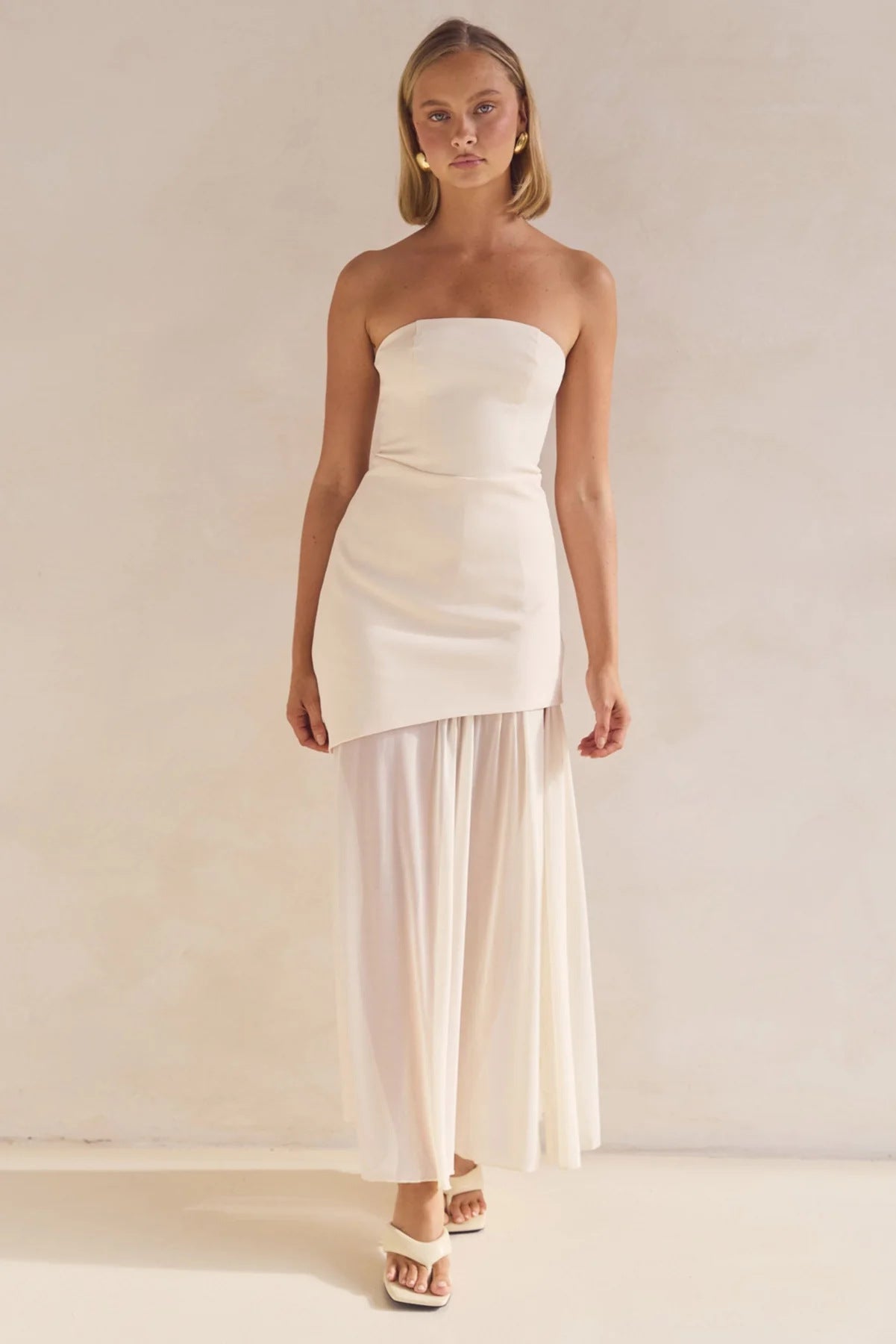 Elegant Sexy Tube Top Package Hip Mesh Stitching Solid Color Dress Long