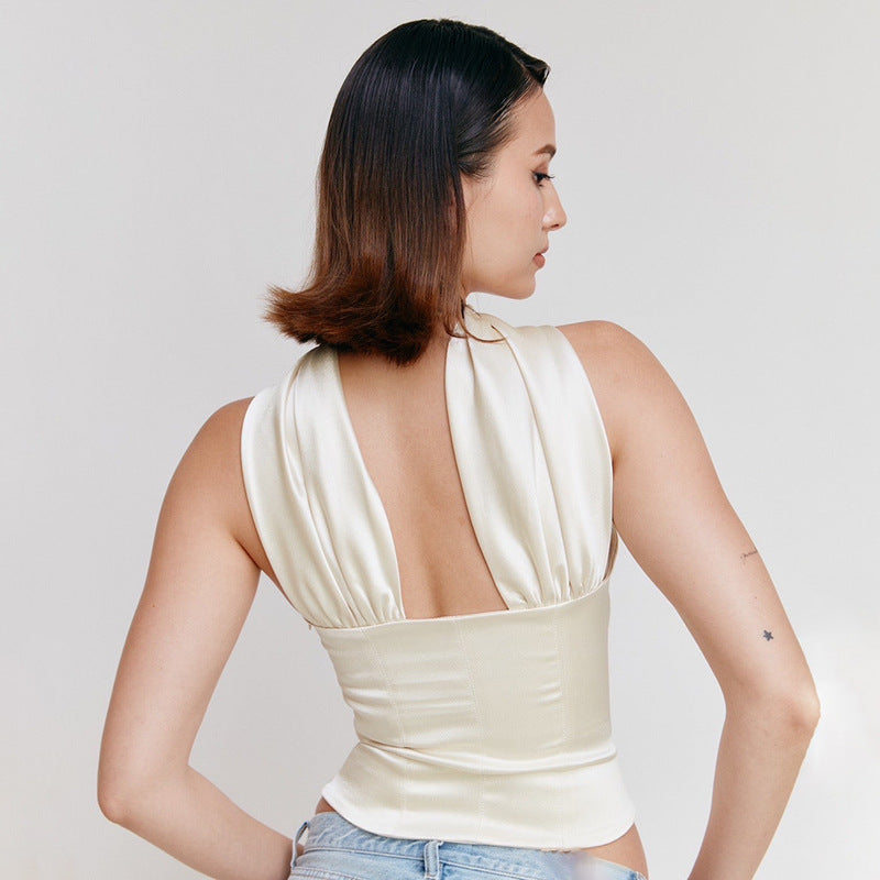 Fall Arrival Women Clothing Sexy Satin All Match off Neck Tube Top Halter Small Top
