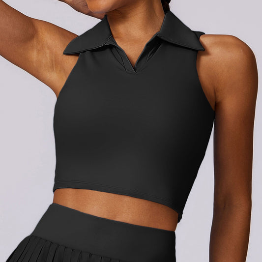 Sollinarry Nude Feel Tight Sports Vest Women Running Tennis Workout Clothes Top Polo Collared Sweatshirt Women