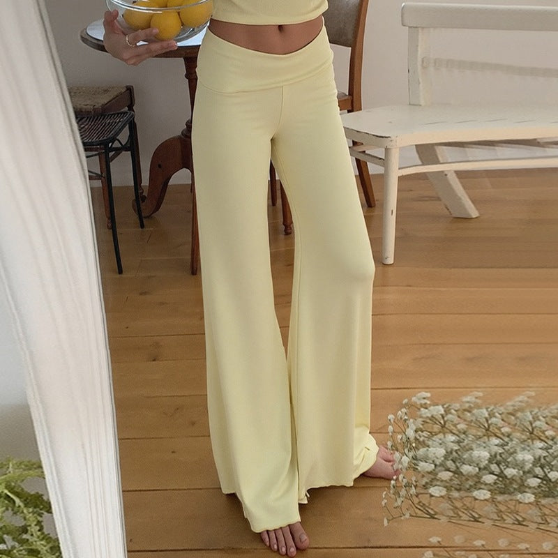 Women Clothing Autumn Trend Low Waist Solid Color Slim Slimming Drape Bootcut Trousers