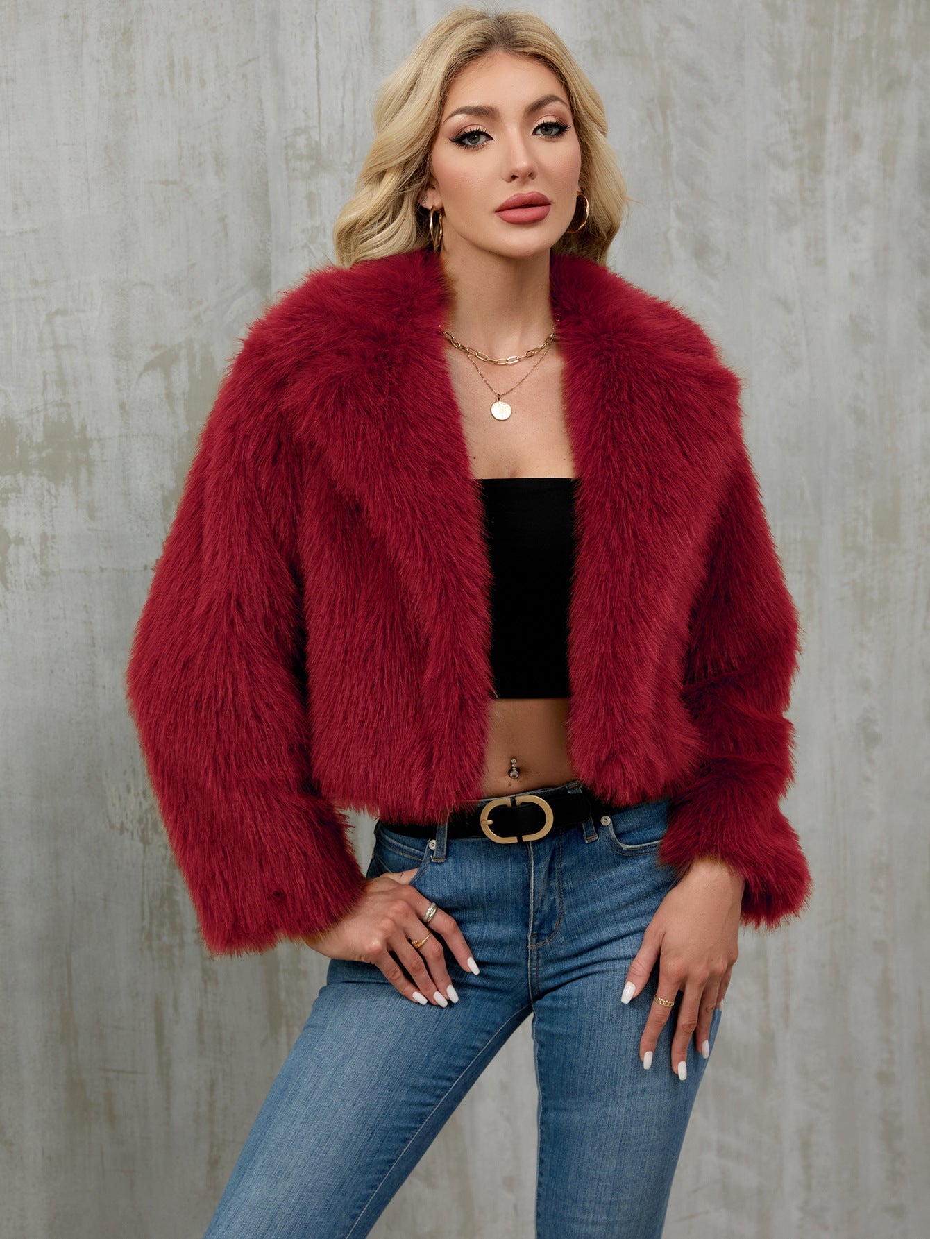 Autumn Winter Women Clothing Plush Short Jacket Faux Fur Coat Suit Collar Outer Coat