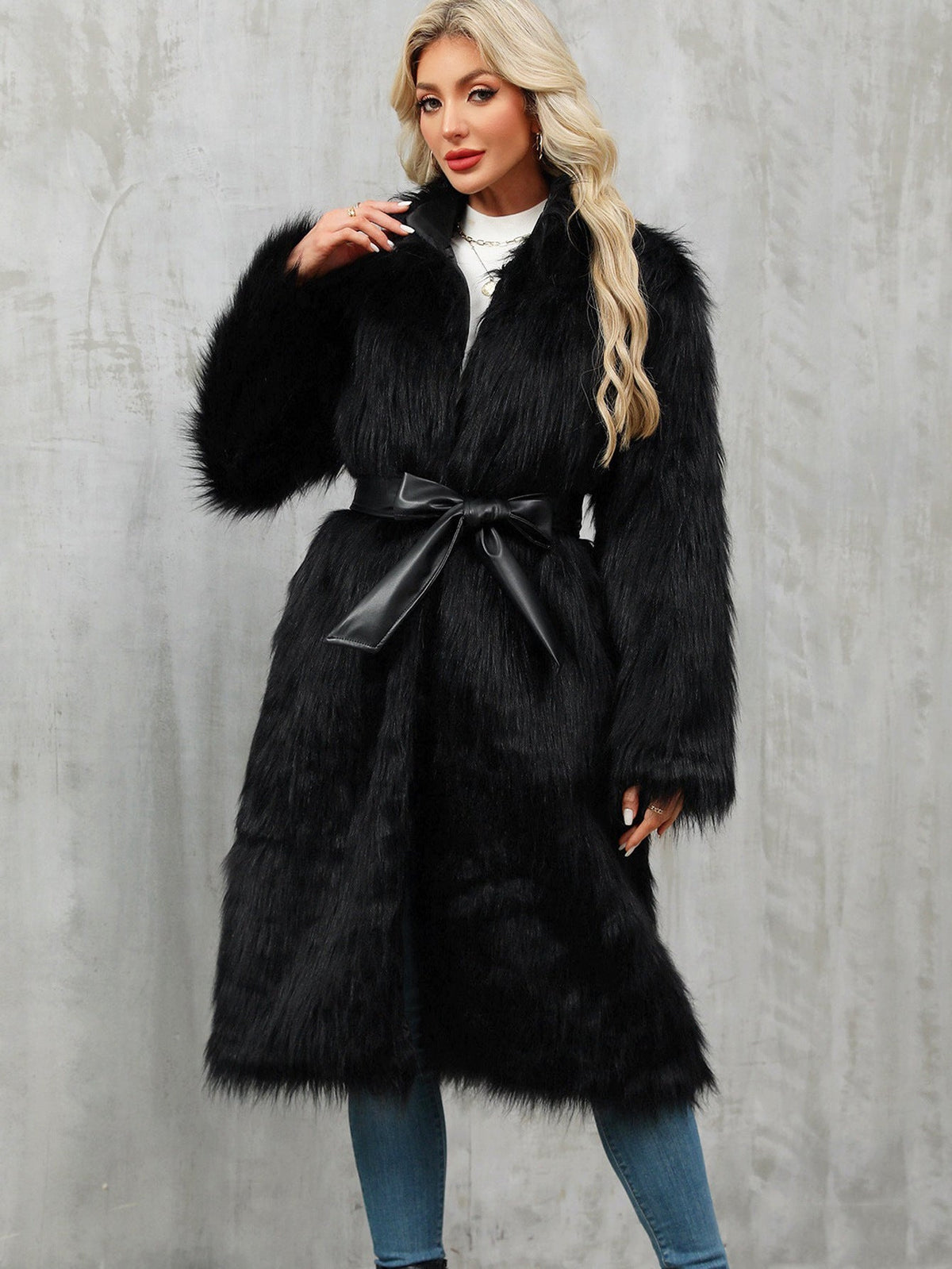 Long Faux Fur Coat Overknee Thickened Coat Faux Fur