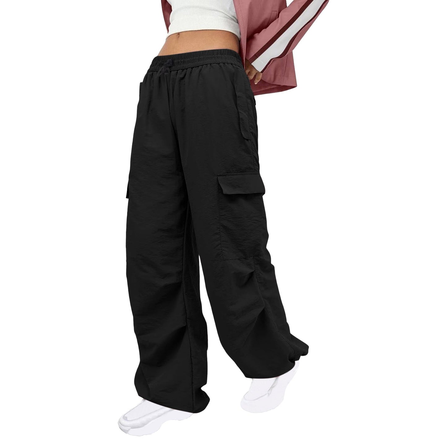 Women Clothing Solid Color Nylon Multi Pocket Loose Cargo Pants