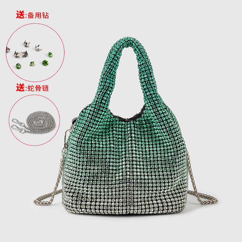 Women Bag Rhinestone Bucket Bag Portable Elegant Vegetable Basket Vest Messenger Bag