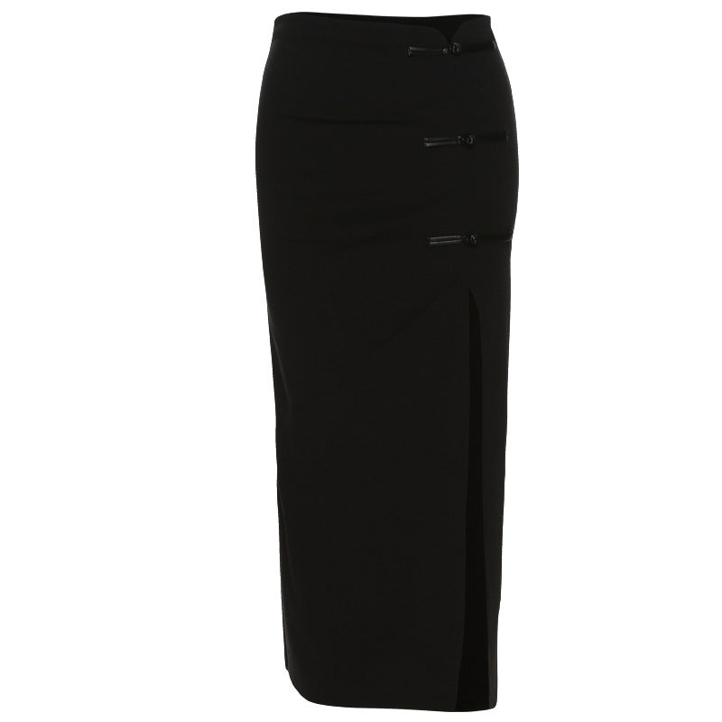 Fall Women Clothing Solid Color Slim Fit High Waist Split Mid Length Skirt for Women