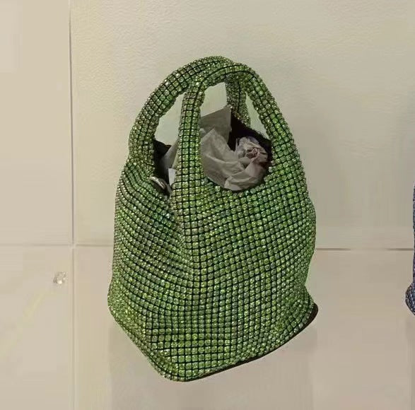 Women Bag Rhinestone Bucket Bag Portable Elegant Vegetable Basket Vest Messenger Bag
