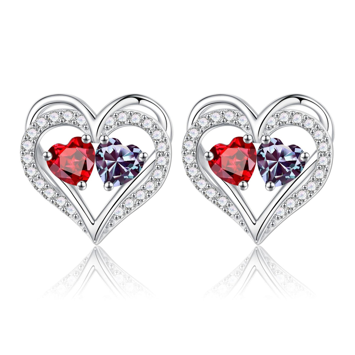 Sterling Silver Birthstone Heart Earrings