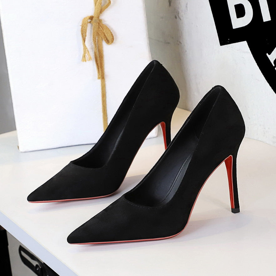 Leopard Print High Heels Women Stiletto Suede Shallow Mouth Pointed Slip on Pumps Women Shoes