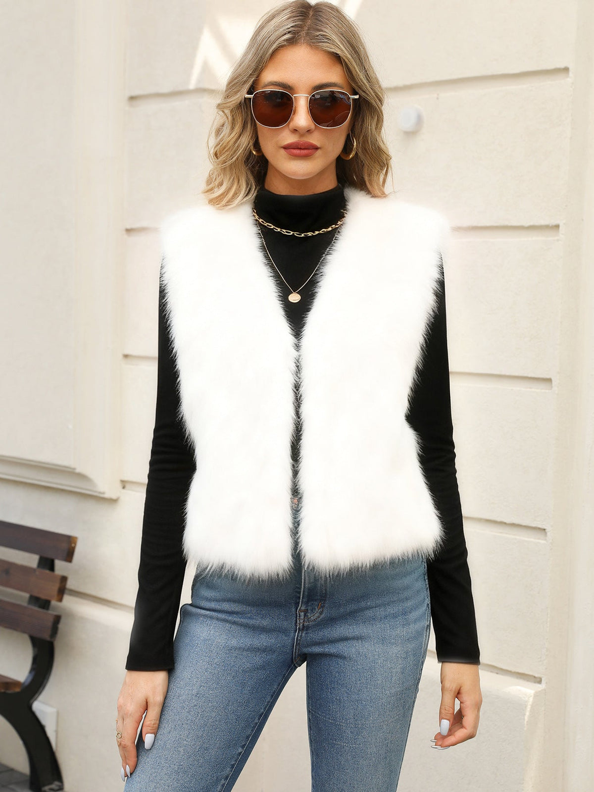 Women Plush Sleeveless Warm Vest Environmental Protection Faux Fur Vest Vest