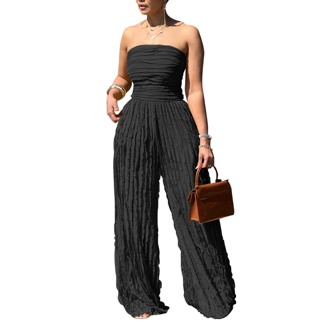 Women Clothing Jumpsuit High Waist Sexy Tube Top Sleeveless Wide Leg Casual Holiday Party Summer