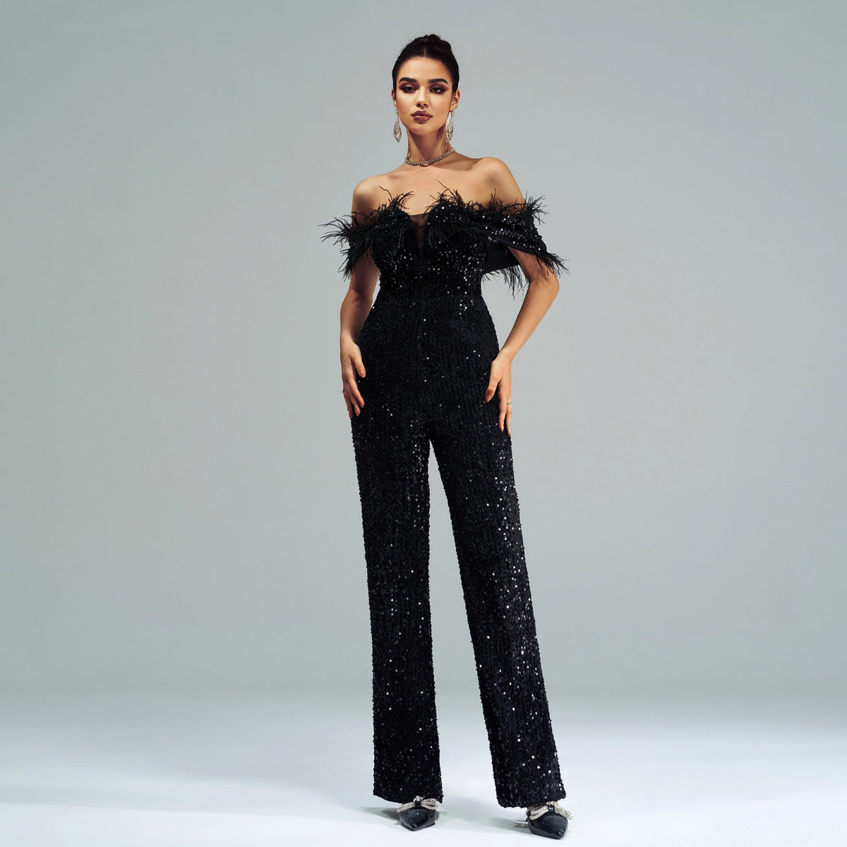Women Clothing High End Sexy Long off Neck Sequined Cocktail Jumpsuit Evening Dress Bridesmaid Dress