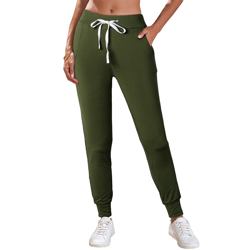 Autumn Solid Color Beam Casual Pants Women Sports Slim Fit Waist Skinny Pants Women