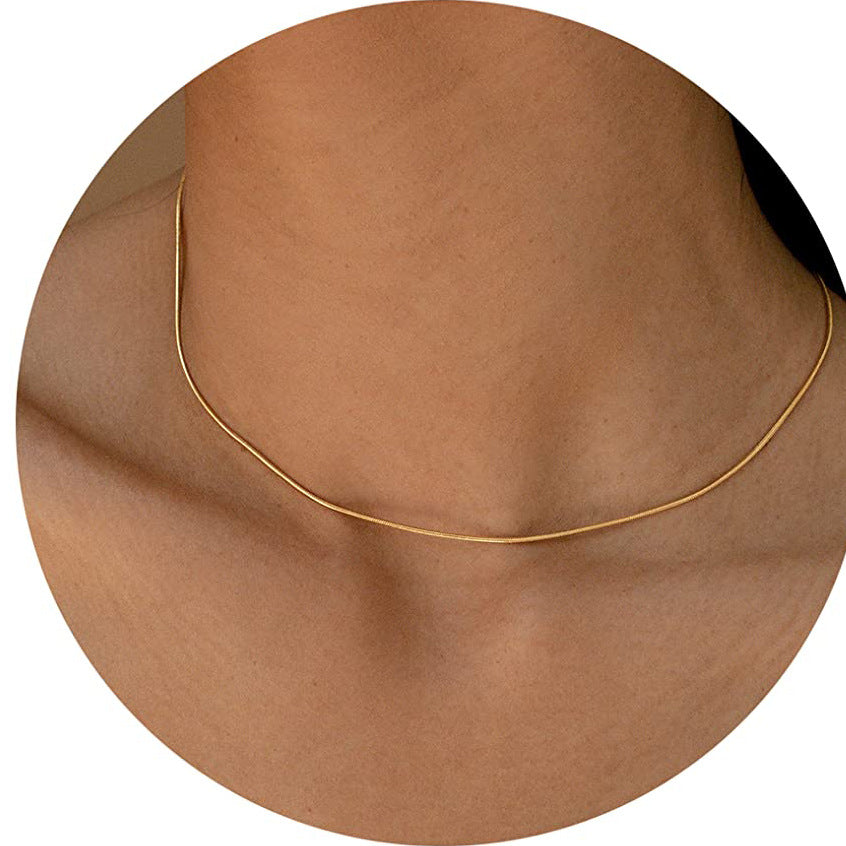 14K Gold Plated Herringbone Choker Necklace - Dainty Thin Snake Chain Layered Jewelry for Women