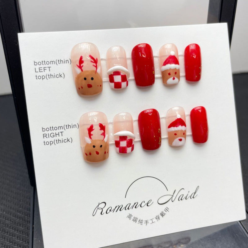 Christmas Collection Merry Christmas Heavy Industry Handmade Nail Art Long Short Fake Nails