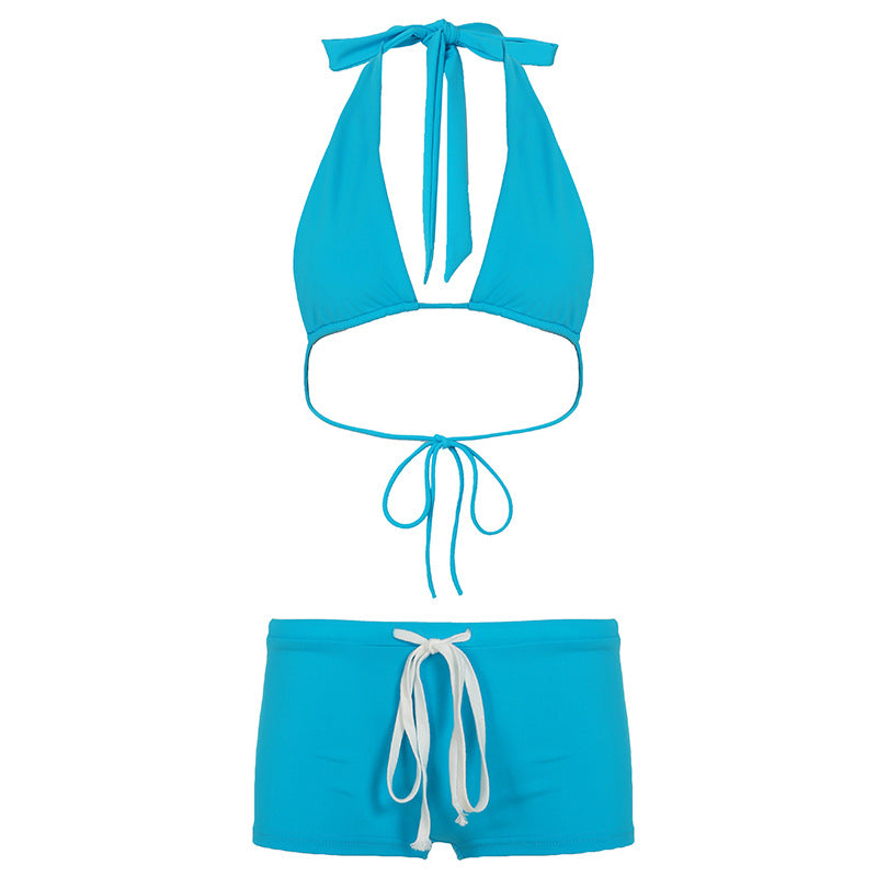 Summer Women Swimsuit Sexy Split Bikini Halter Spaghetti Straps Shorts Seaside Two Piece Sets