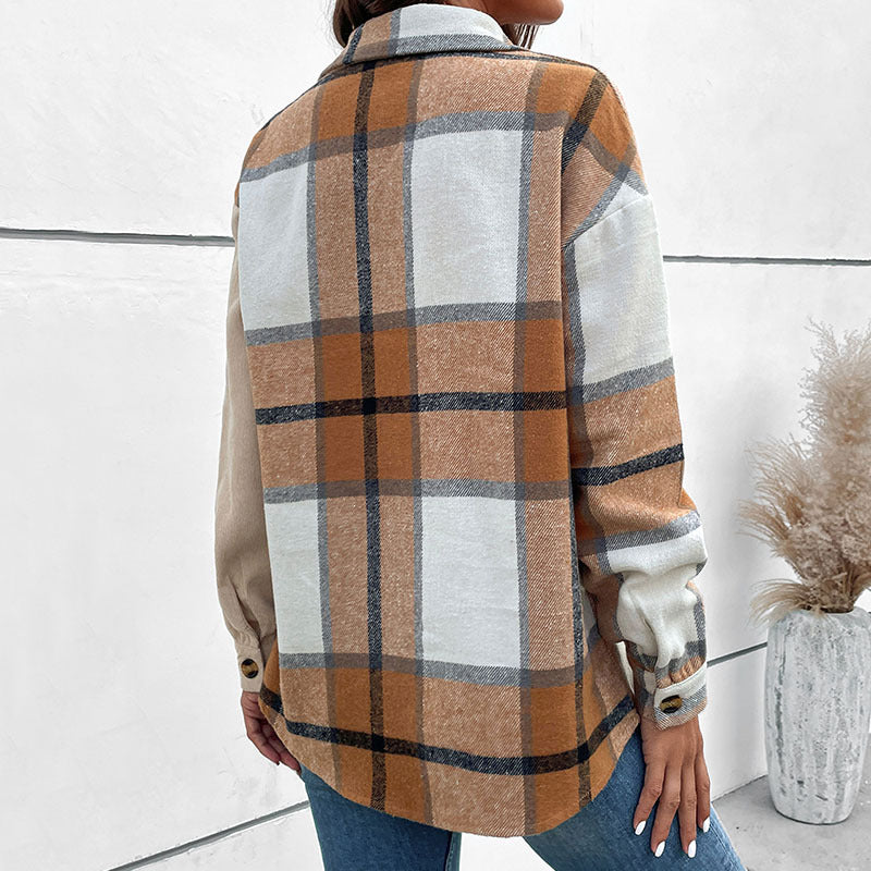 Women Clothing Autumn Long Sleeve Color Matching Jacket Women